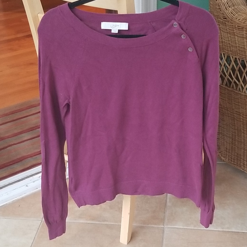 Loft burgundy sweater button detail small